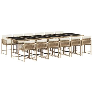 vidaXL Set da Pranzo da Giardino 13 pz con Cuscini Beige in Polyrattan