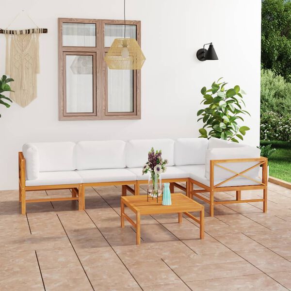 vidaXL Set Divani da Giardino 6pz Cuscini Crema Legno Massello di Teak