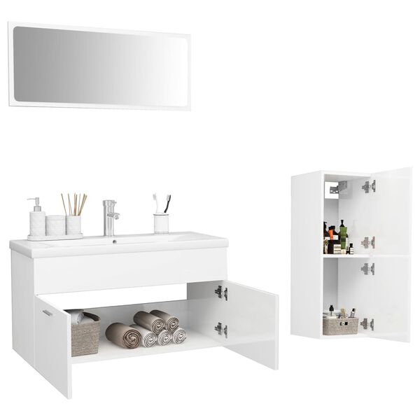 vidaXL Set Mobili da Bagno Bianco Lucido in Legno Multistrato