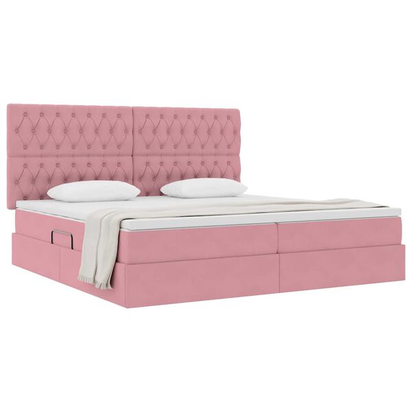 vidaXL Letto con contenitore e materasso Rosa 200 x 200 cm Velluto