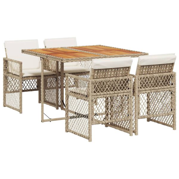 vidaXL Set da Pranzo da Giardino 5 pz con Cuscini Beige in Polyrattan