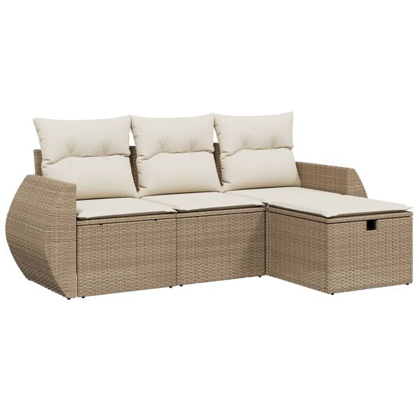 vidaXL Set Divano da Giardino 4 pz con Cuscini Beige in Polyrattan