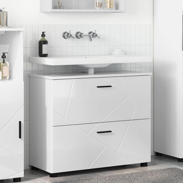 vidaXL Mobile da Bagno con cassetto Bianco Lucido 76,5 x 35 x 64 cm