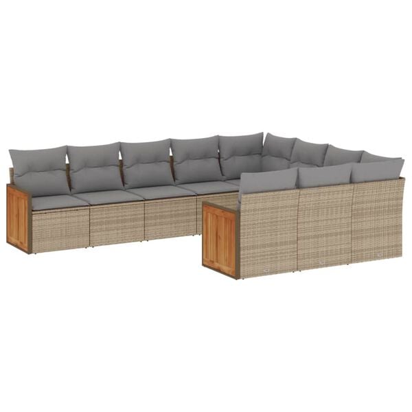 vidaXL Set Divano da Giardino 10 pz con Cuscini Beige in Polyrattan