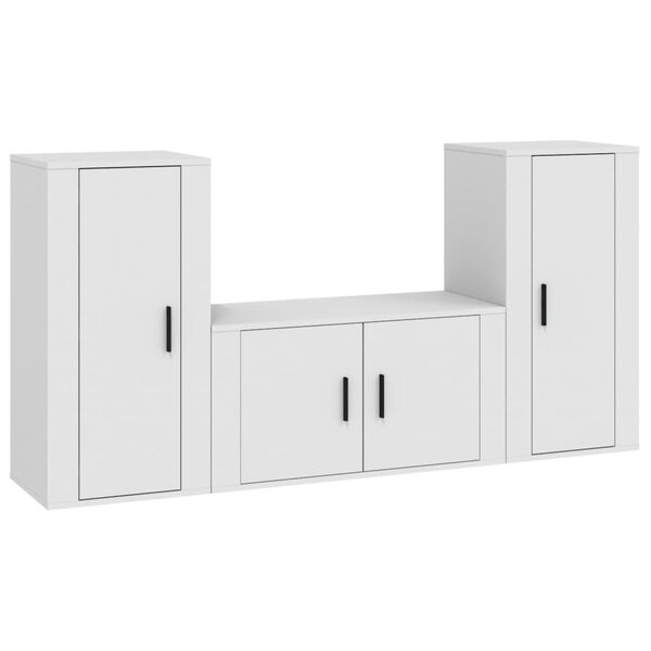 vidaXL Set Mobili Porta TV 3 pz Bianco in Legno Multistrato