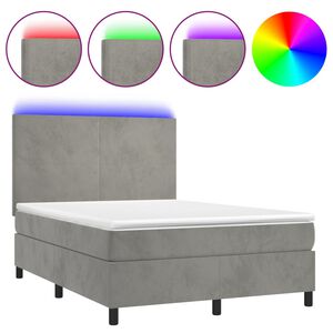 vidaXL Letto a Molle Materasso e LED Grigio Chiaro 140x200 cm Velluto