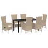 vidaXL Set da Pranzo per Giardino con cuscino 7 pcs Beige polyrattan