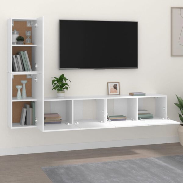 vidaXL Set di Mobili Porta TV 4 pz Bianco in Legno Multistrato