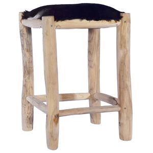 vidaXL Sgabello da Bar in Vera Pelle di Capra e Legno Massello di Teak
