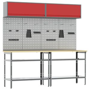 vidaXL Set banco da lavoro 8 pz Rosso e Grigio 200 x 55 x 200 cm