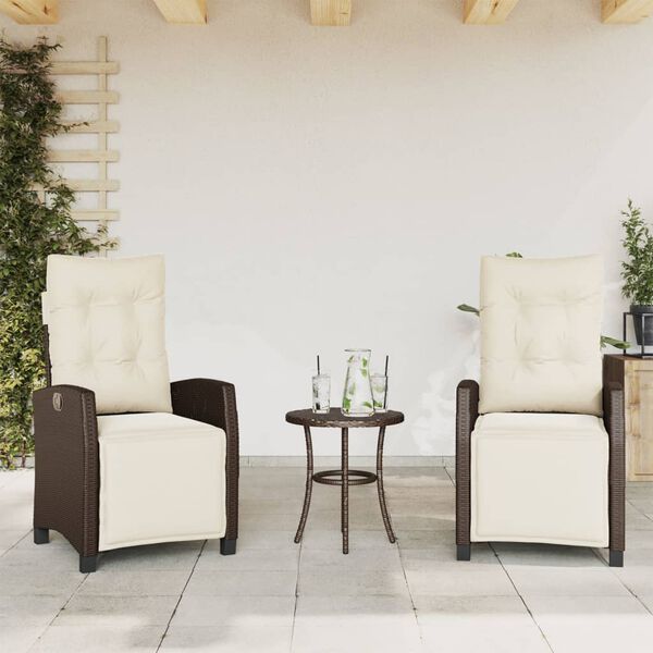 vidaXL Set Bistr&ograve; 3 pz con Cuscini Marrone in Polyrattan