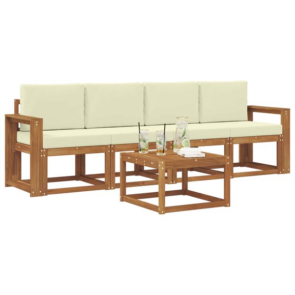 vidaXL Set di divani da esterno con cuscino 5 pcs Naturale e Crema