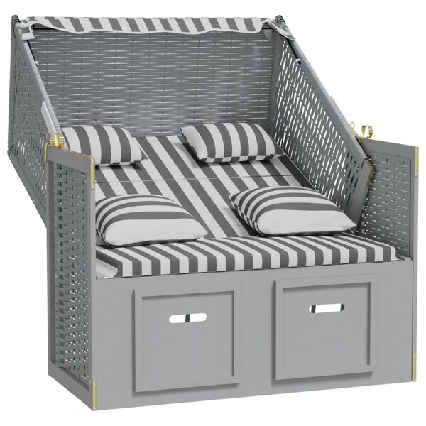 vidaXL Strandkorb Cuscini Polyrattan e Legno Massello Grigio e Bianco