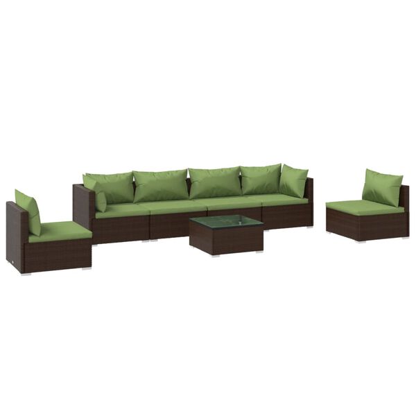 vidaXL Set Divani da Giardino 7 pz con Cuscini in Polyrattan Marrone