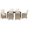 vidaXL Set da Pranzo per Giardino con cuscino 7 pcs Beige polyrattan