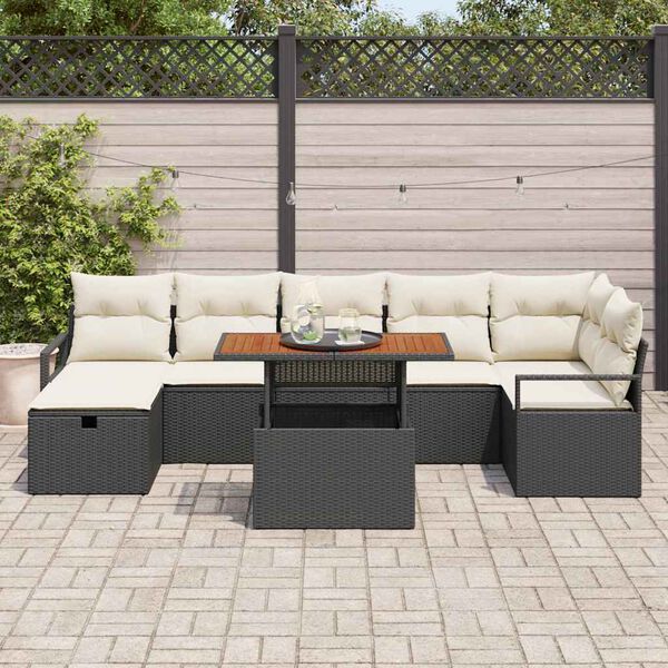 vidaXL Set Divano da Giardino con cuscino 8 pcs Nero polyrattan