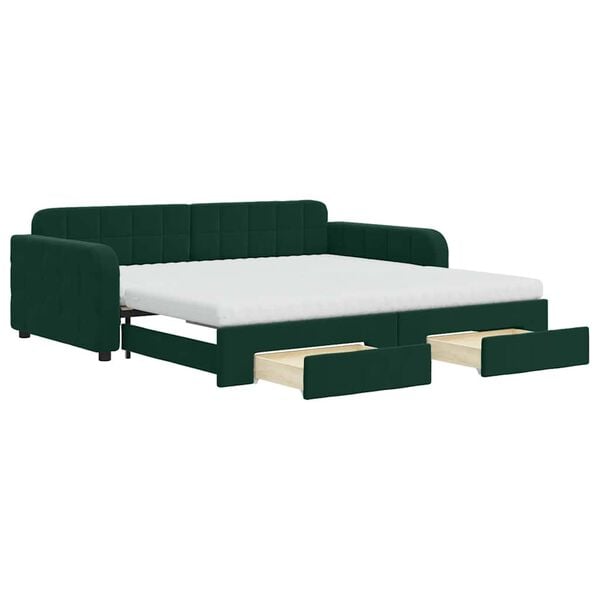 vidaXL Divano Letto Estraibile Cassetti Verde Scuro 100x200cm Velluto
