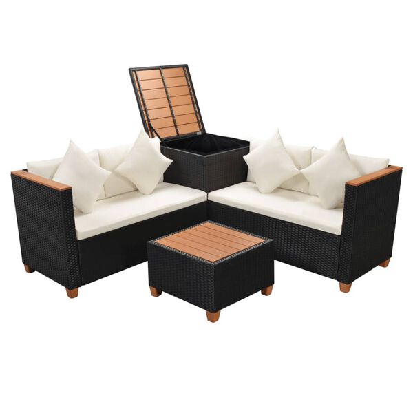 vidaXL Set Divani da Giardino 4 pz con Cuscini in Polyrattan Nero