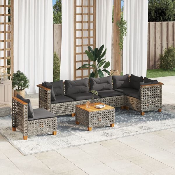 vidaXL Set Divani da Giardino 7 pz con Cuscini Grigio in Polyrattan