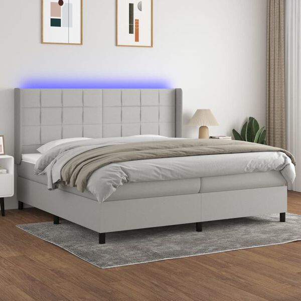 vidaXL Letto a Molle Materasso e LED Grigio Chiaro 200x200 cm Tessuto