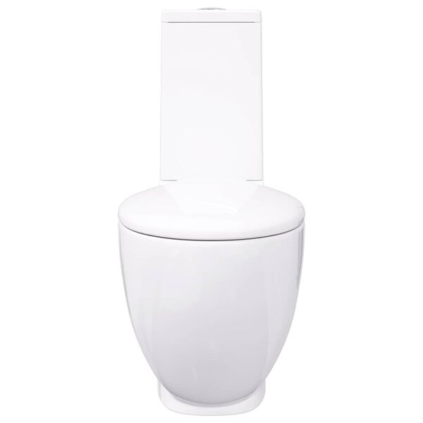 vidaXL Vaso WC in Ceramica da Bagno Rotondo Base con Scarico Bianco