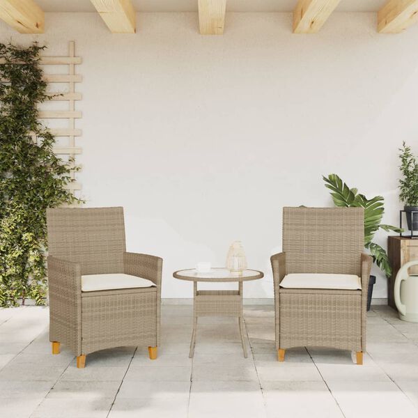 vidaXL Sedie Giardino con Cuscini 2 pz Beige Polyrattan Legno Massello