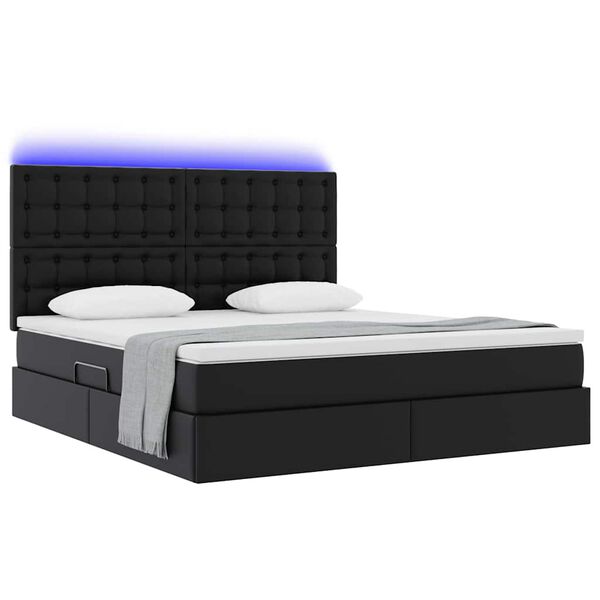 vidaXL Letto con contenitore e LED Nero 180 x 200 cm Pelle Sintetica