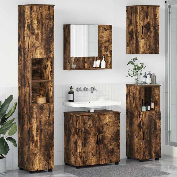 vidaXL Set di mobili per il bagno Montaggio a parete 5 pcs Rovere fumé