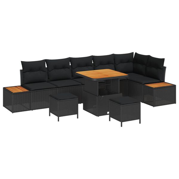 vidaXL Set Divano da Giardino 9 pcs Nero polyrattan