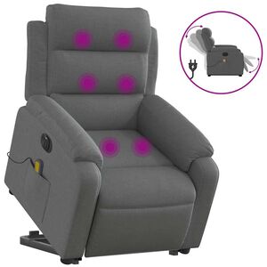 vidaXL Poltrona Alzapersona Massaggi Elettrica Grigio Scuro Tessuto