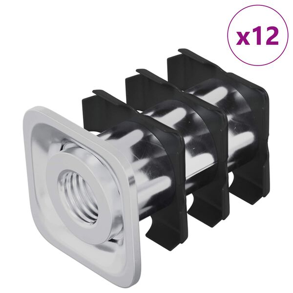 vidaXL Inserto per tubo filettato 12 pcs Nero e Argento