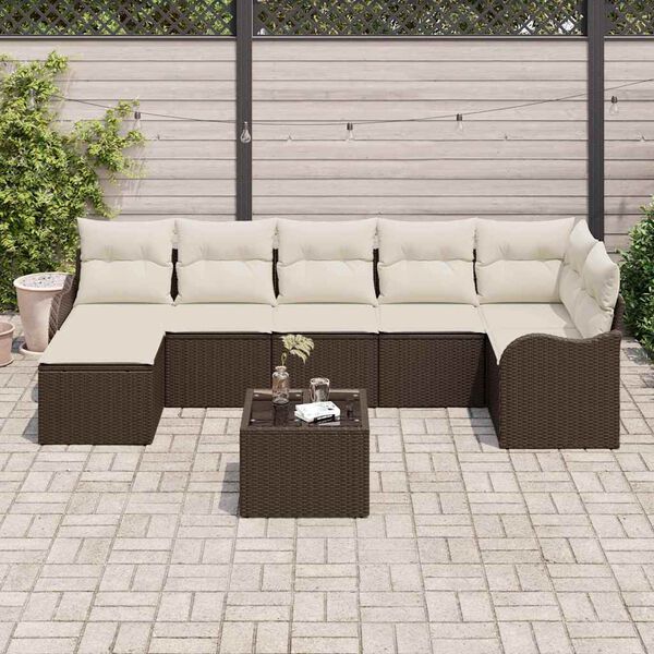 vidaXL Set Divano da Giardino 8 pcs Marrone e bianco Poly Rattan