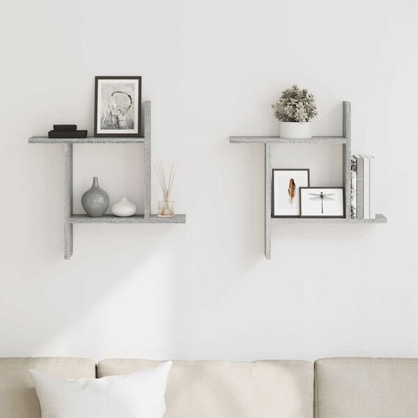 vidaXL Mensole a Parete 2pz Grigio Sonoma 50x12x50 cm in Truciolato