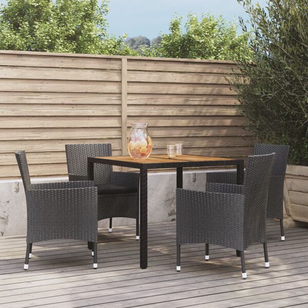 vidaXL Set da Pranzo da Giardino 5 pz Nero con Cuscini in Polyrattan