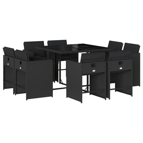 vidaXL Set da Pranzo da Giardino 9 pz con Cuscini Nero in Polyrattan