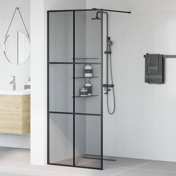 vidaXL Parete Doccia Walk-in Nero 80 x 195 cm vetro temperato