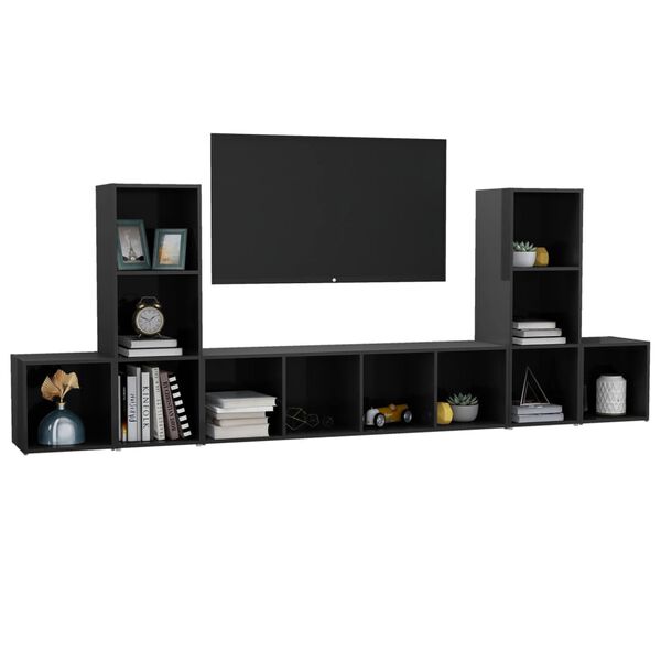vidaXL Set Mobili TV 5 pz Grigio Lucido in Legno Multistrato