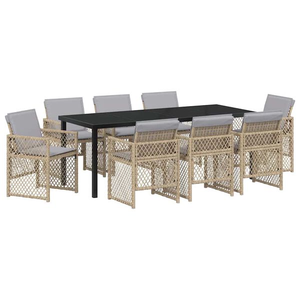 vidaXL Set da Pranzo per Giardino 9 pcs Beige polyrattan