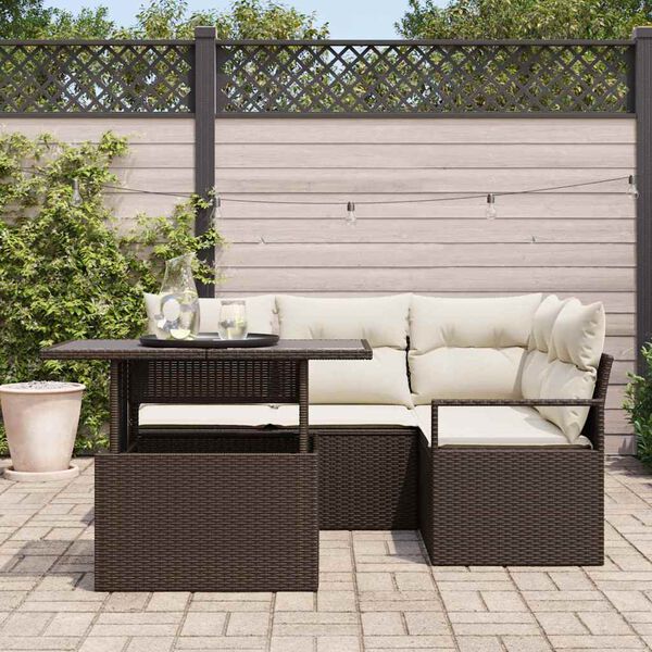 vidaXL Set Divano da Giardino 5 pcs Marrone e Crema polyrattan