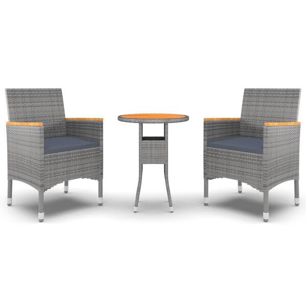 vidaXL Set da Pranzo per Giardino 3 pz in Polyrattan Grigio