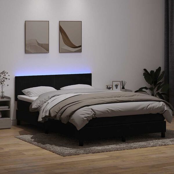 vidaXL Letto a Molle con Materasso e LED Nero 160x210 cm in Velluto