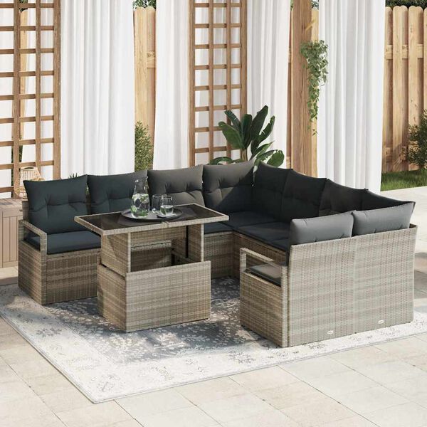 vidaXL Set Divano da Giardino 9 pcs Grigio chiaro polyrattan