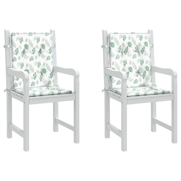 vidaXL Cuscini per Sedia Schienale Basso 2 pz Motivo Foglie in Tessuto