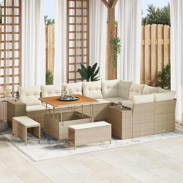 vidaXL Set Divano da Giardino con cuscino 12 pcs Beige polyrattan