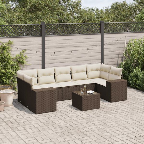 vidaXL Set Divani da Giardino 8 pz con Cuscini Marrone in Polyrattan