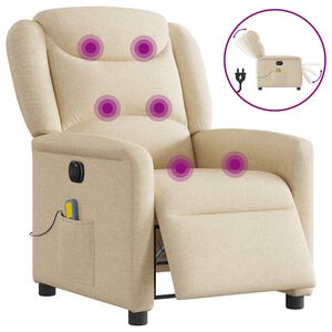 vidaXL Poltrona Reclinabile Massaggiante Elettrica Crema in Tessuto