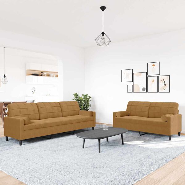 vidaXL Set di Divani 2 pz con Cuscini e Rinforzi Marrone in Velluto