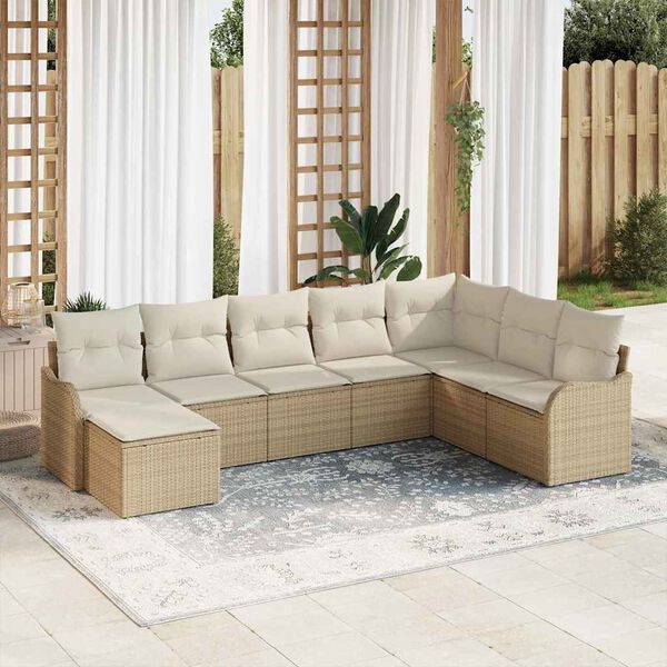 vidaXL Set Divano da Giardino 8 pcs Beige polyrattan