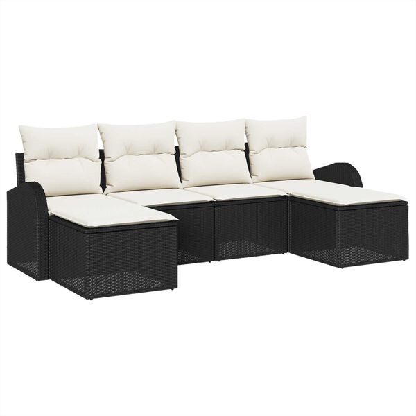 vidaXL Set Divano da Giardino 6 pcs Nero Rattan in Polipropilene