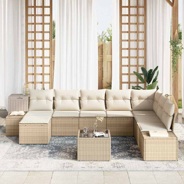 vidaXL Set Divano da Giardino con cuscino 9 pcs Beige polyrattan